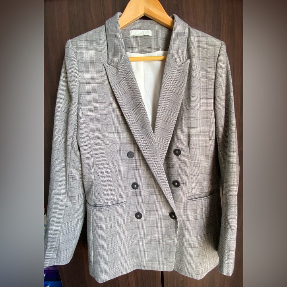 H&M Plaid Double-Breasted Blazer